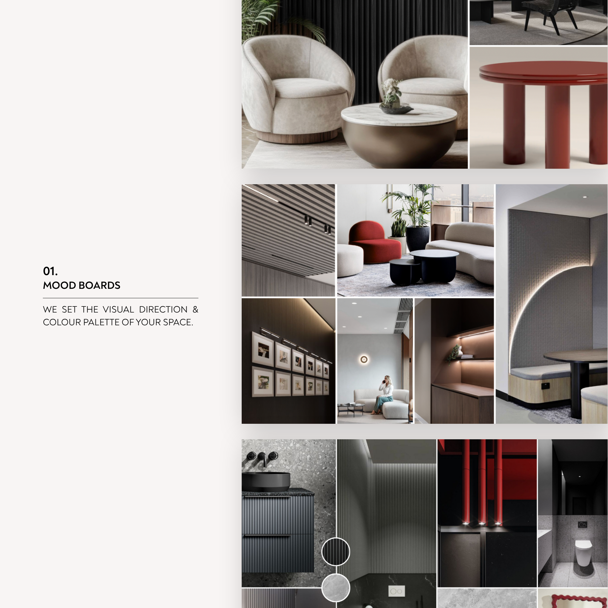 Commercial interior design mood boards and colour palette planning for modern business spaces